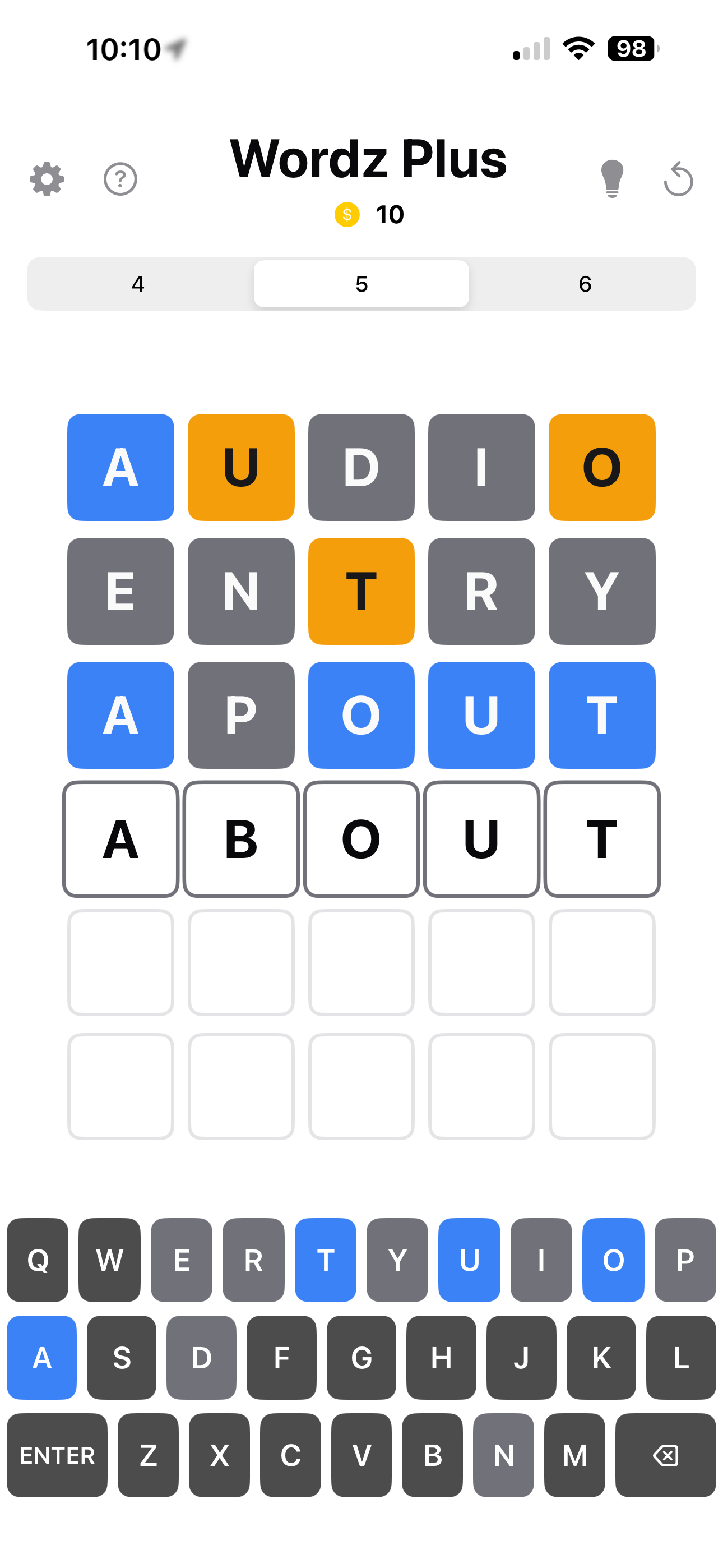 Wordz Plus Statistics Screen